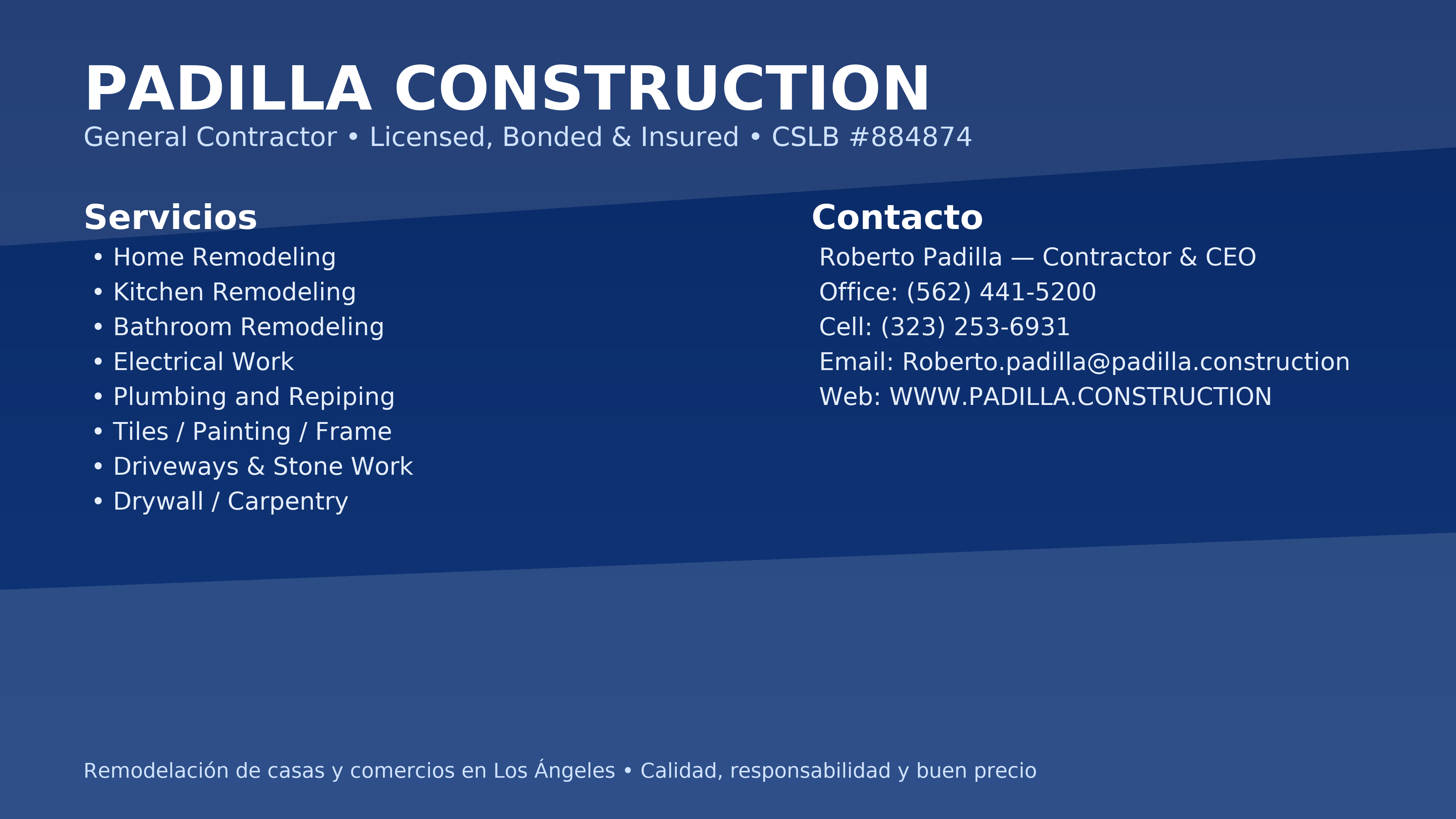 Padilla Construction — Información de contacto y servicios en 4K